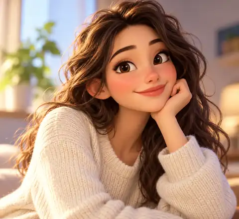 Expressive young woman reimagined as a warm three-dimensional animated character