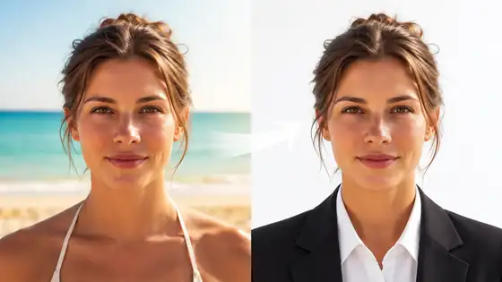 Casual portrait converted into a formal passport-style photograph