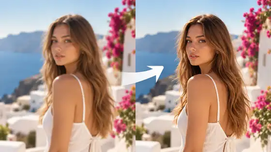 Woman's portrait displayed before and after enhancement