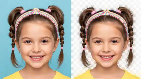 Young person's face shown before and after a clean cutout